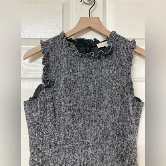 LOFT Gray Ruffle Neck Sleeveless A-line Mini Dress 4 Preppy Poetcore Academia - Picture 3 of 8